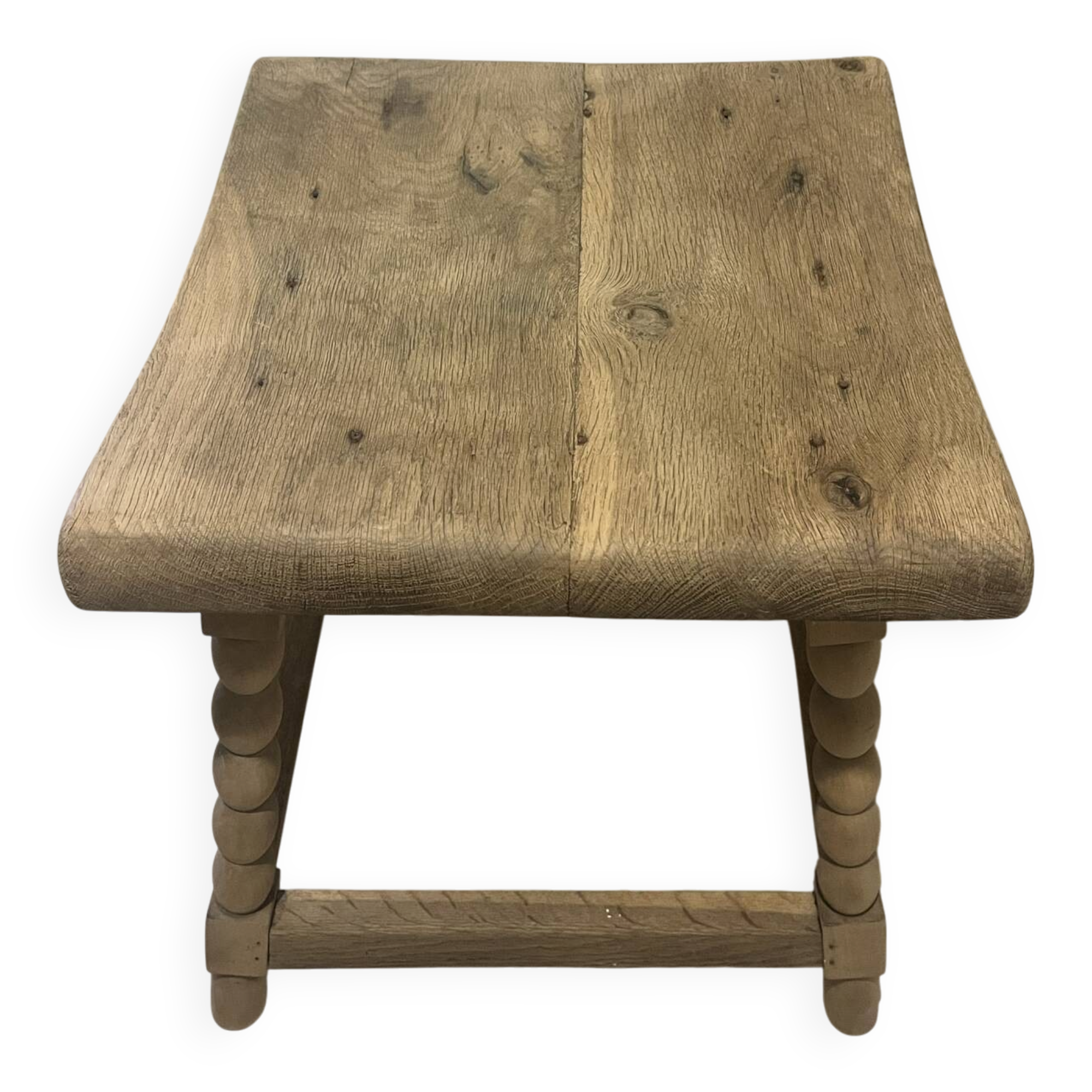 Pair of vintage stools in raw solid wood — Turned ball feet