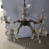 Brass chandelier with 5 branches and pendants