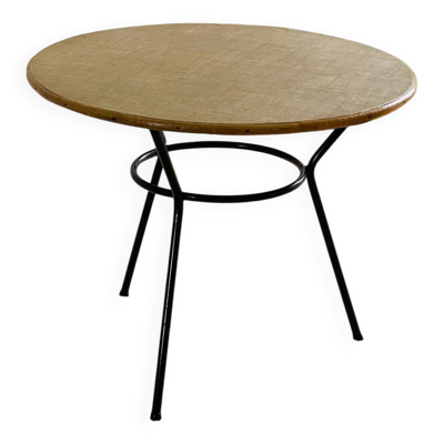 Table basse tripode revêtement paillé