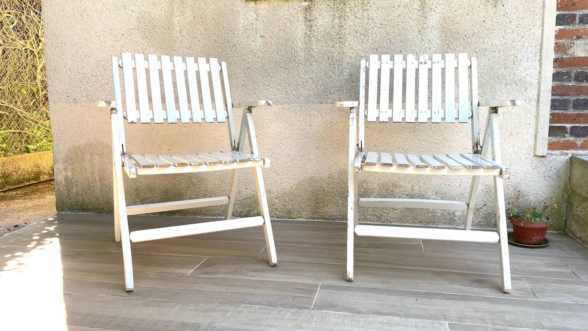 Pair of vintage wooden garden armchairs by r.gleizes
