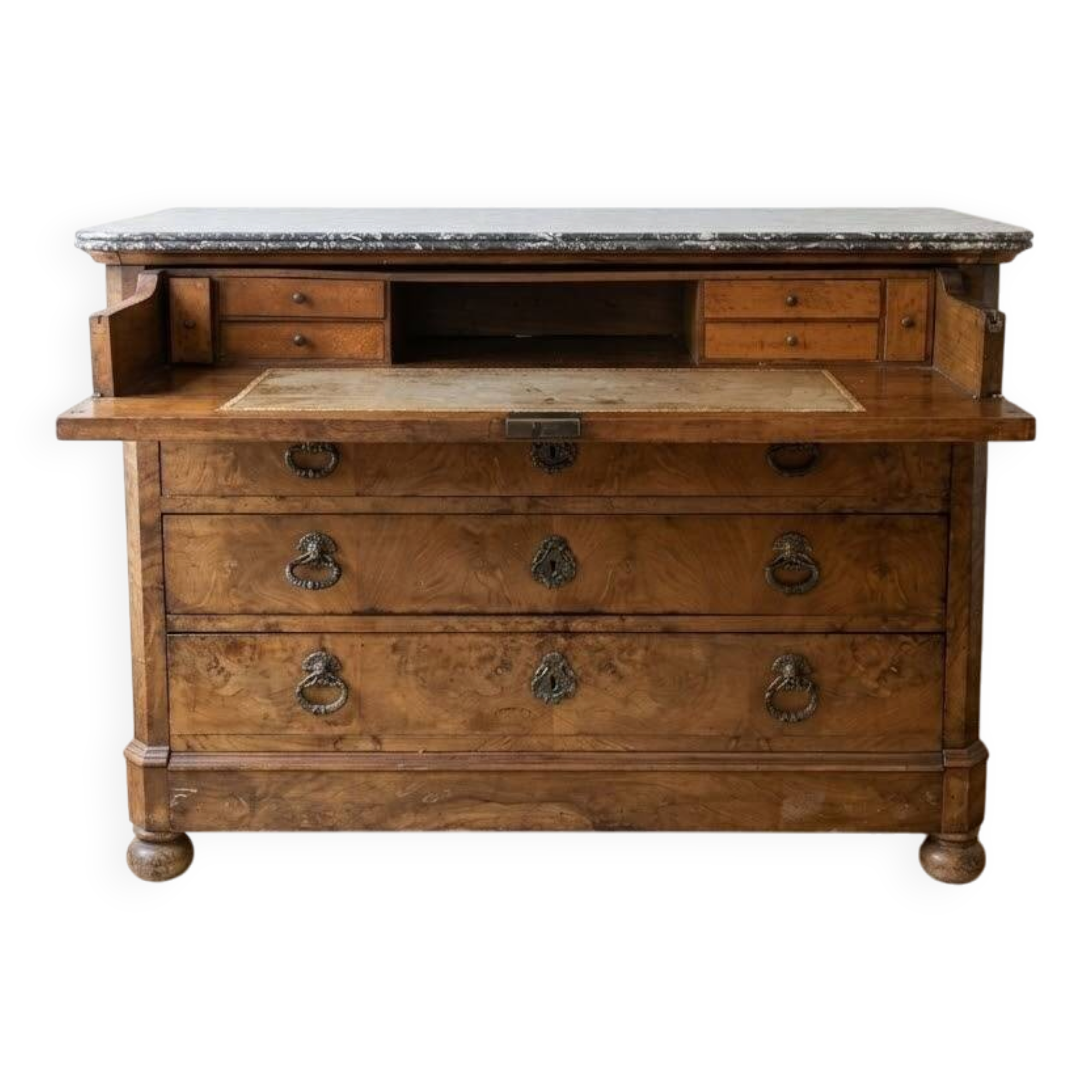 Louis-Philippe secretary chest of drawers with marble top