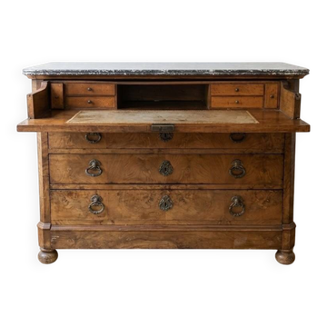 Louis-Philippe secretary chest of drawers with marble top