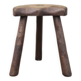 Vintage wooden tripod stool, mountain work, wabi-sabi, shepherd.