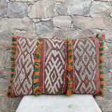 Housse de coussin vintage en laine berbère : coussin marocain, motif Boujad