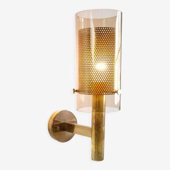Mid-Century Modernist Hans-Agne Jakobsson Brass & Glass Wall Light for AB Markaryd, Sweden c.1960s