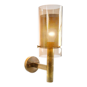 Mid-Century Modernist Hans-Agne Jakobsson Brass & Glass Wall Light for AB Markaryd, Sweden c.1960s