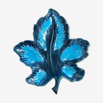 Plat feuille bleu en céramique