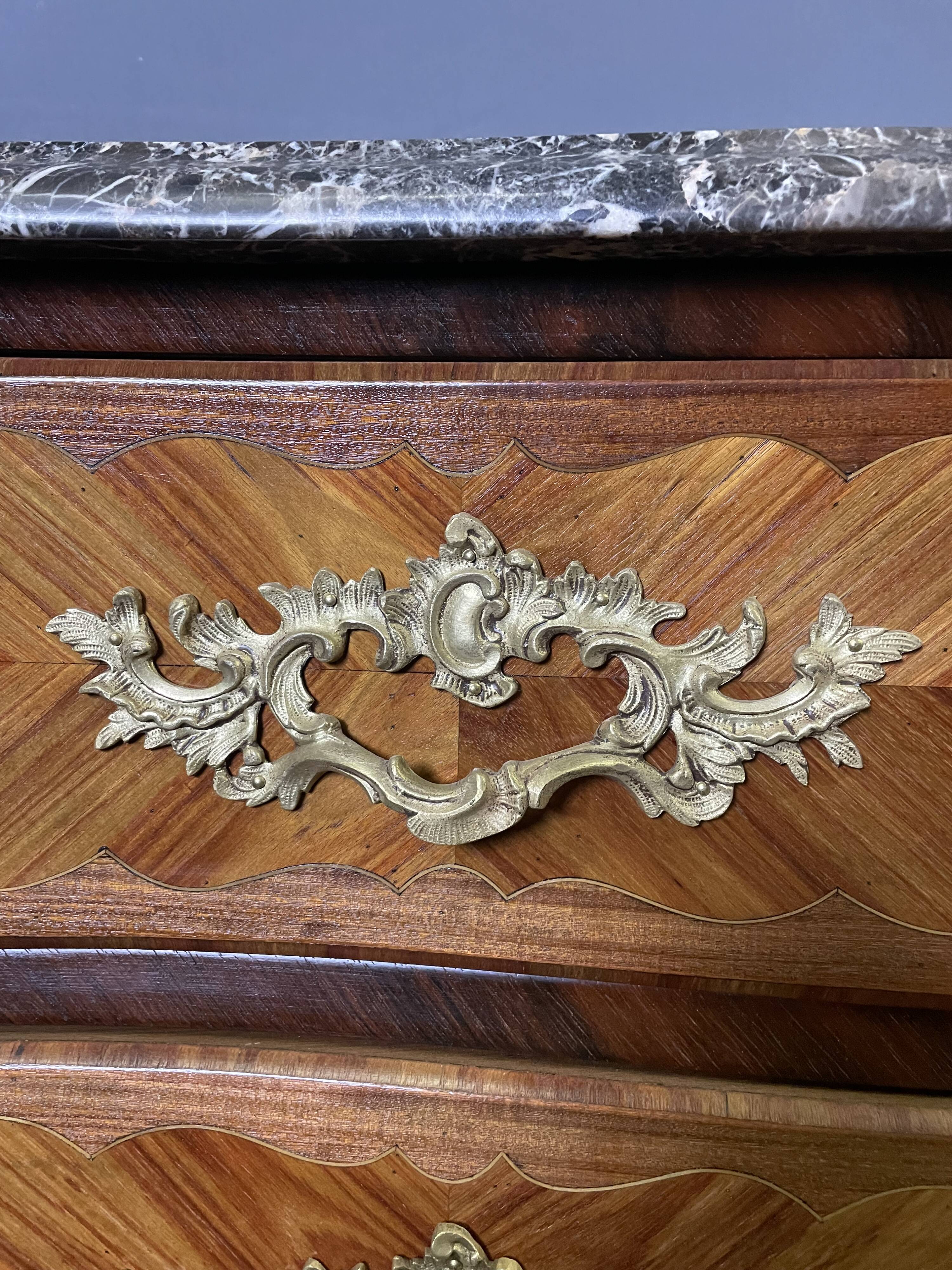 Louis XV style commode in marquetry from around 1920.