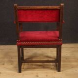 Antique Italian Walnut Armchair With Red Fabric From 19th Century