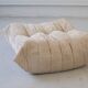 Togo set of 2 armchairs and poufne in beige corduroy