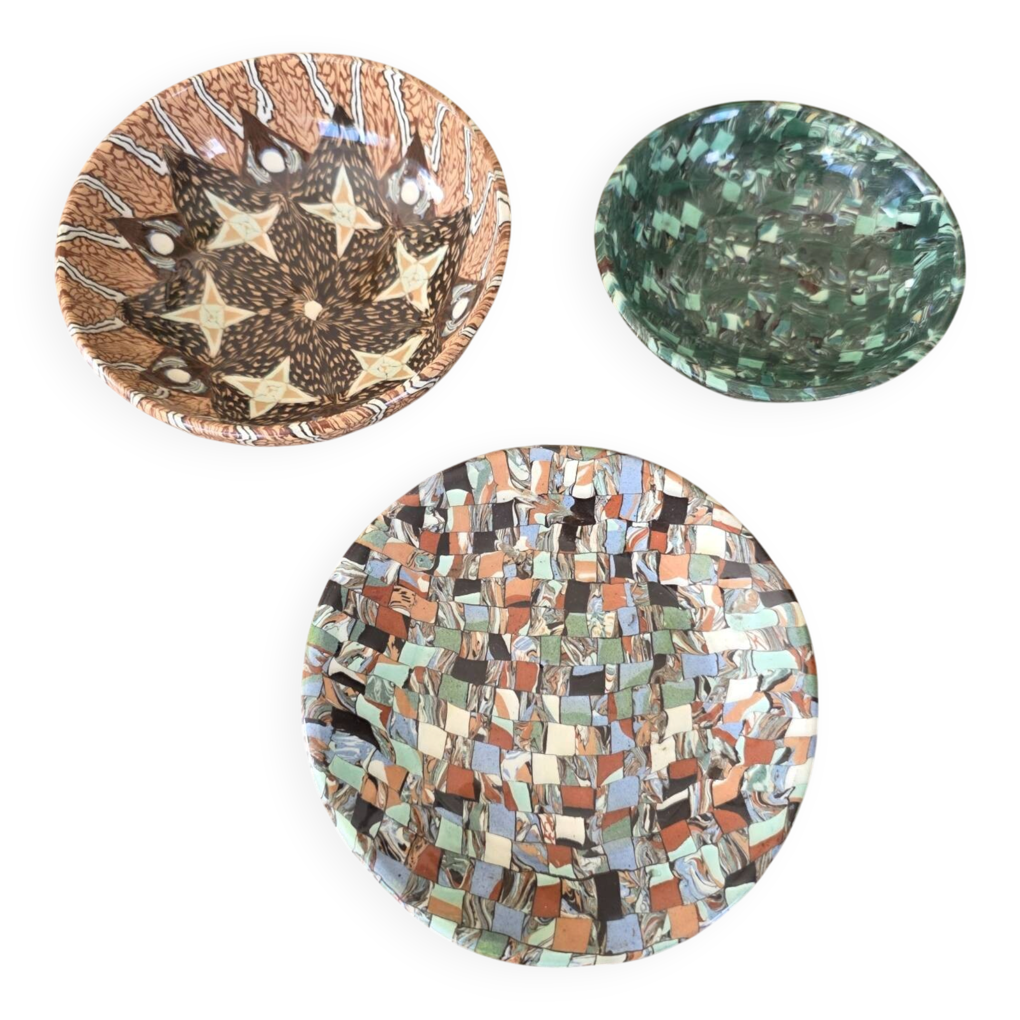 Rare Lot 3 Bowls GERBINO Vallauris – Mixed Earth Mosaic