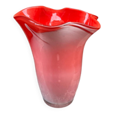 Large red blown glass vase, Japanese KURATA, 1970s, Made in Japan