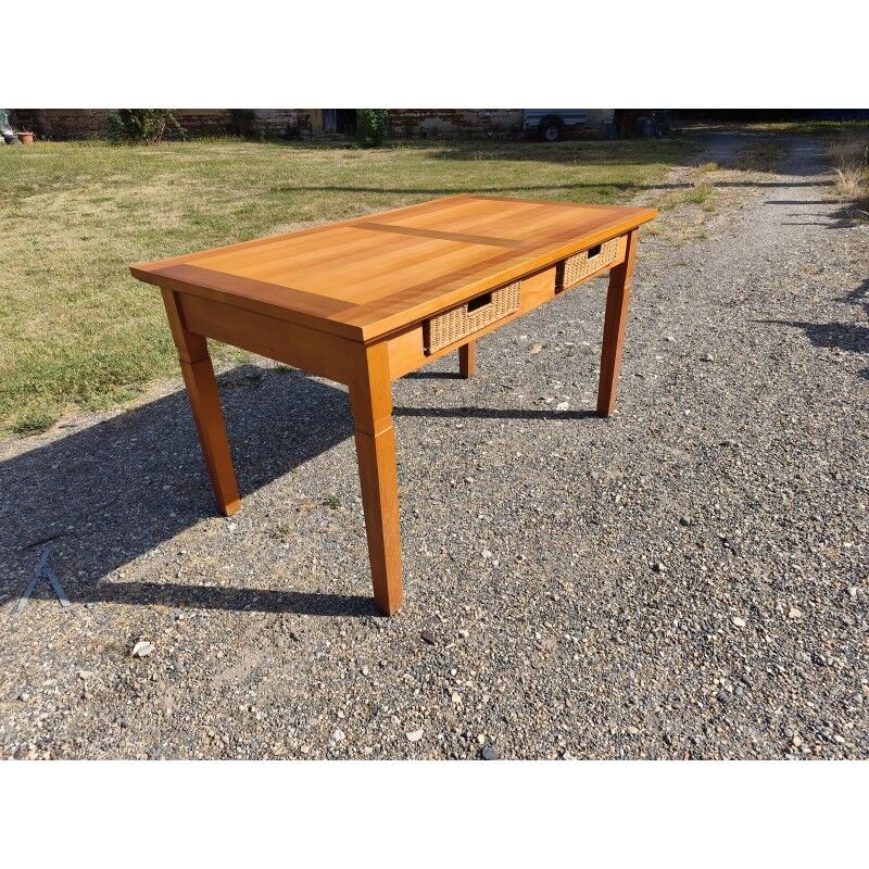 Table vintage en pin et osier