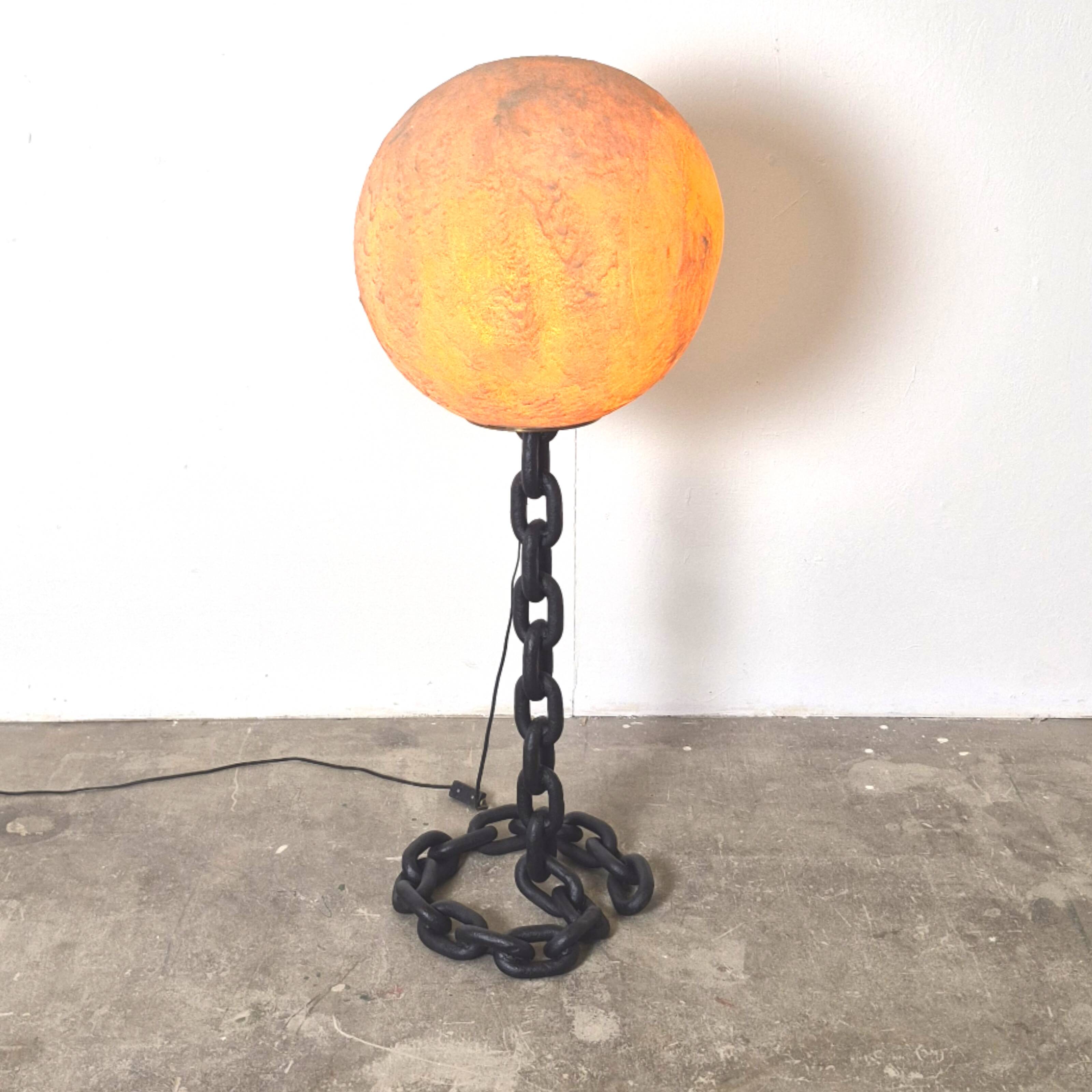 Brutalist iron chain and fiberglass floor lamp, Netherlands 1960s