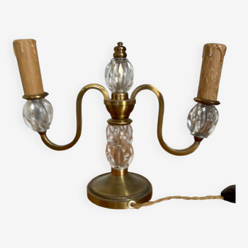 19th century bronze and crystal candle holder lamp