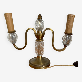 Lampe bougeoir en bronze et cristal 19eme