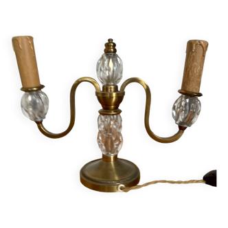 Lampe bougeoir en bronze et cristal 19eme