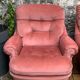 Pair of pink tufted velvet frog chairs from the 1970s.