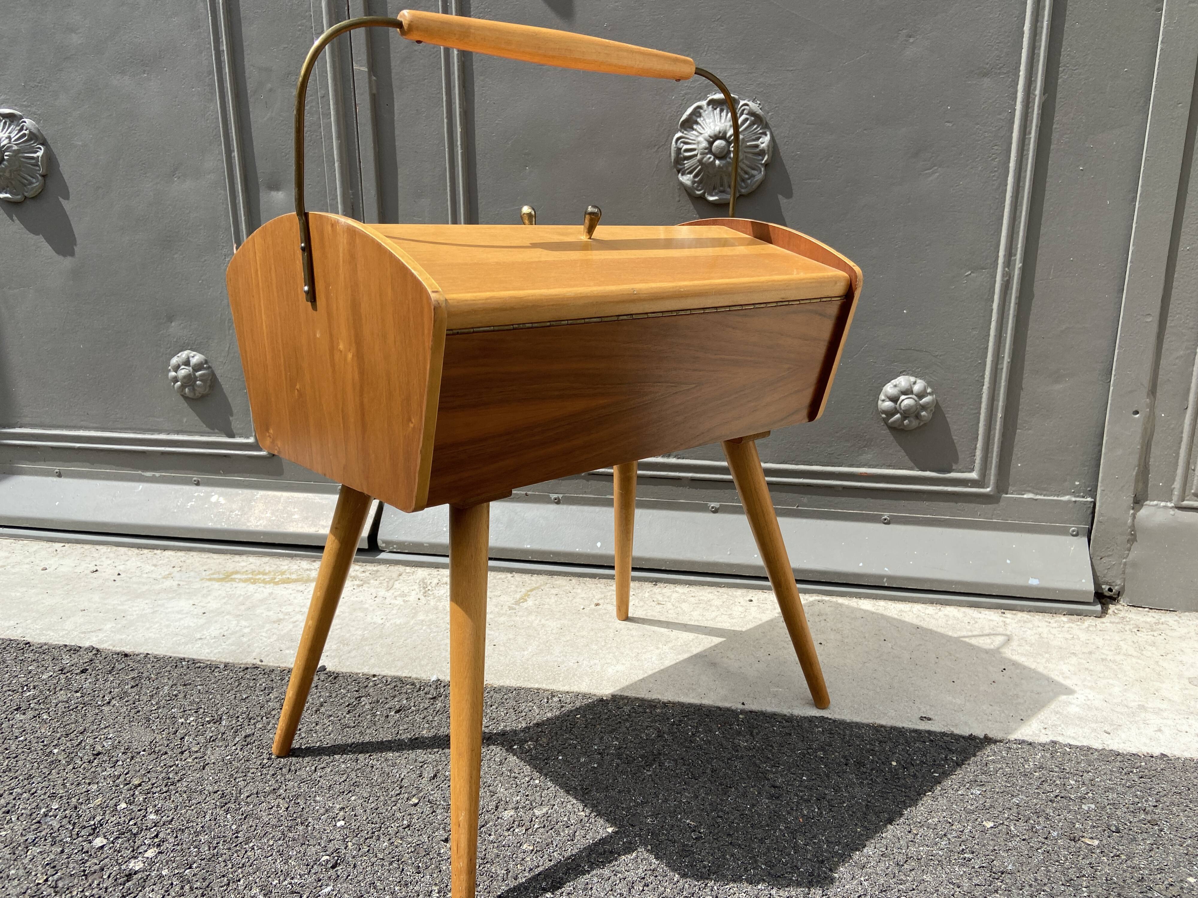 Scandinavian vintage worker compas feet sewing box