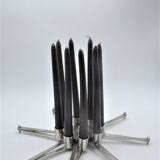 Design candle holder in silver metal, with 8 candles, modular spider