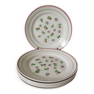 Lot de 6 assiettes plates digoin sarreguemines rose et vert 1940