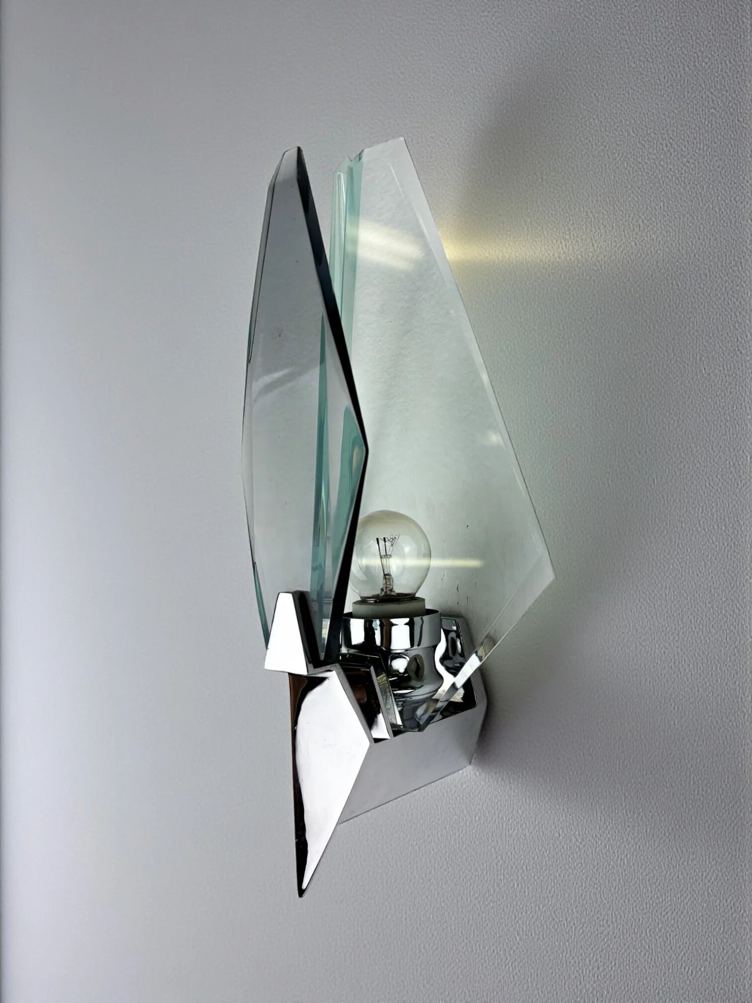 Veca sconce, Murano blue cut glass & black lucite, Italy, circa 1970s