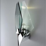 Veca sconce, Murano blue cut glass & black lucite, Italy, circa 1970s