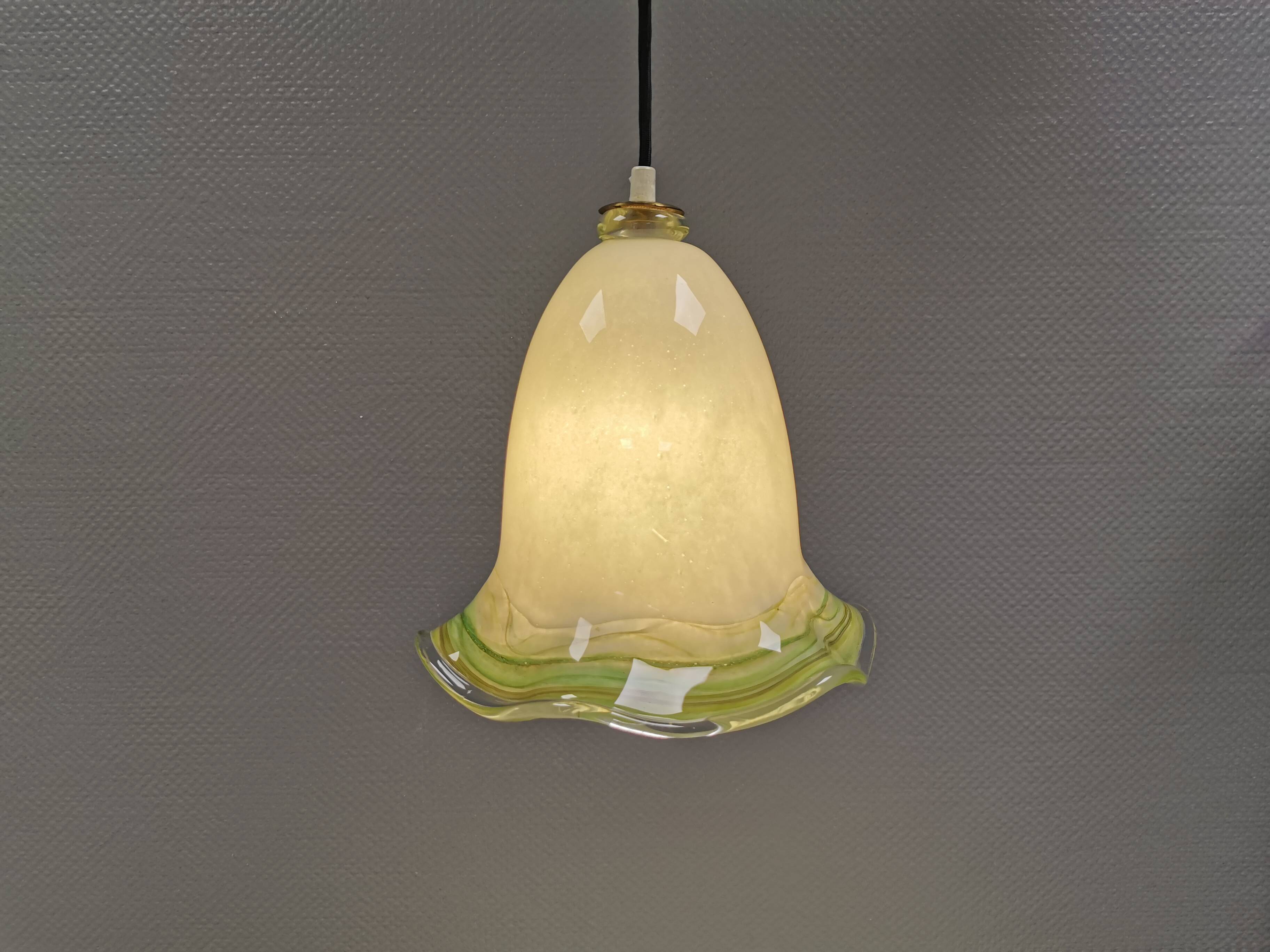 Pendant lamp in multicolored glass. Probably Danish or Swedish from 1970s