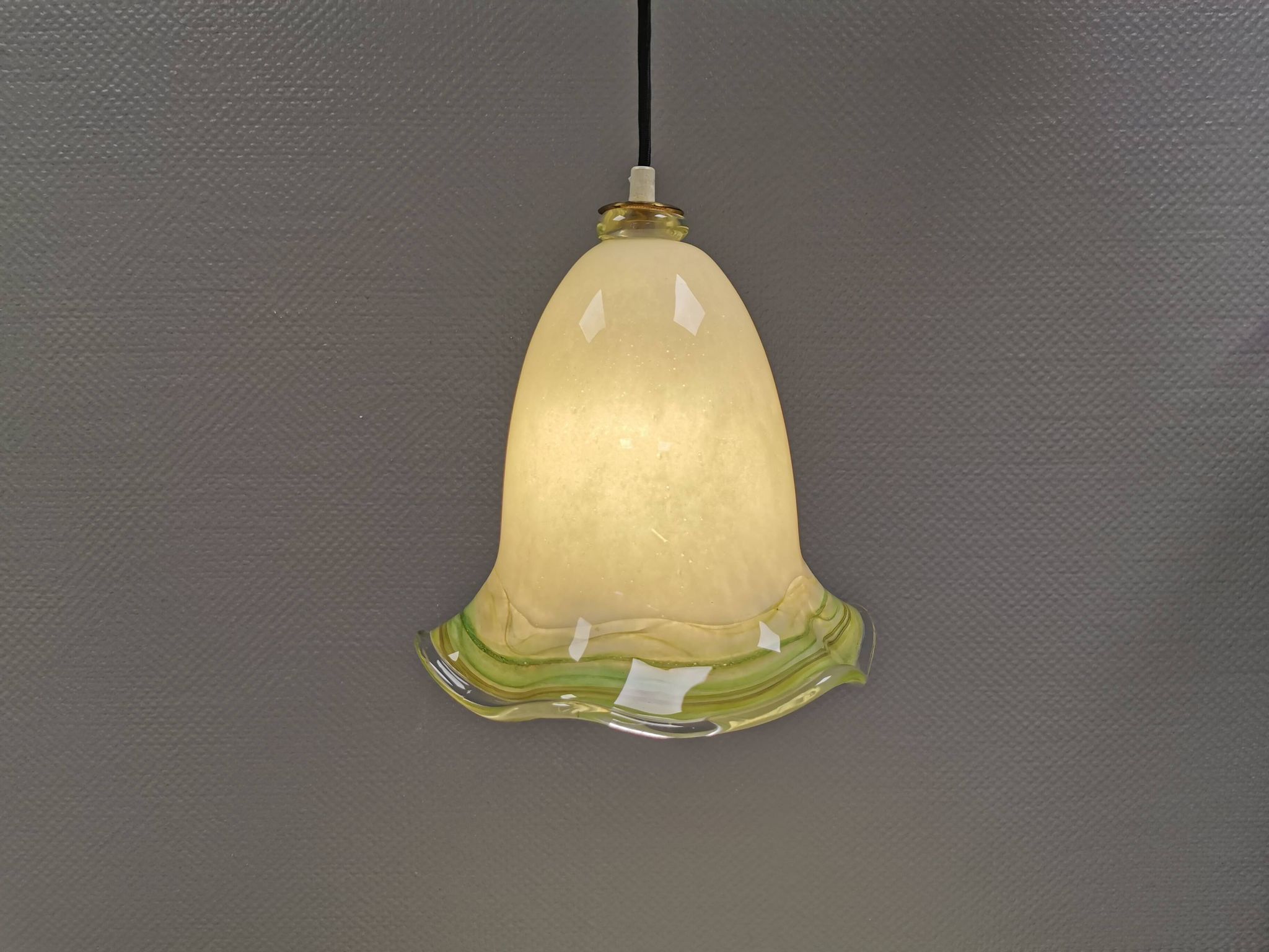 Pendant lamp in multicolored glass. Probably Danish or Swedish from 1970s