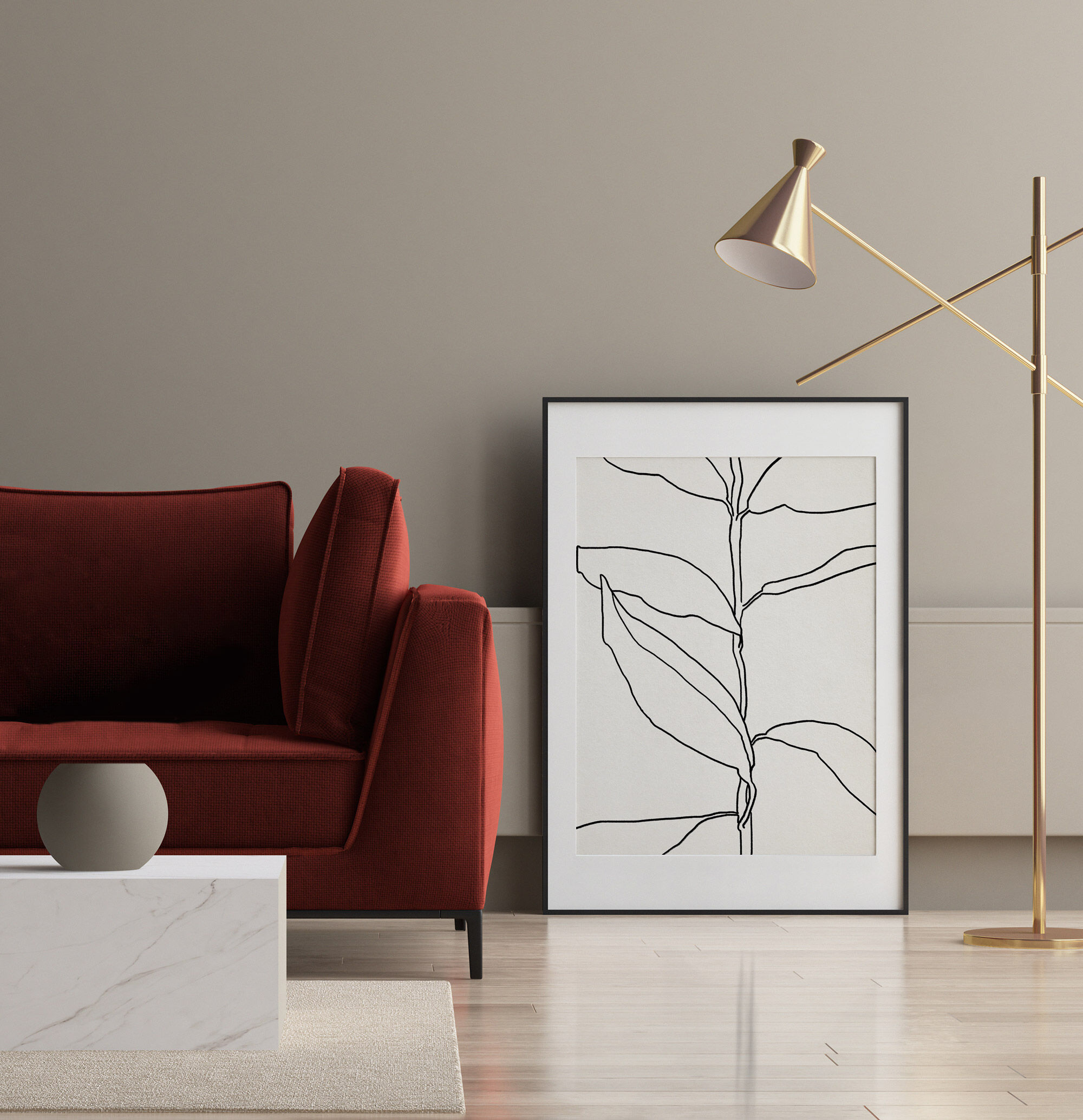 Botanical illustration black lines 50x70cm