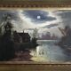 Pendant of HST painting "Landscape in the moonlight" signed + frame circa 1920