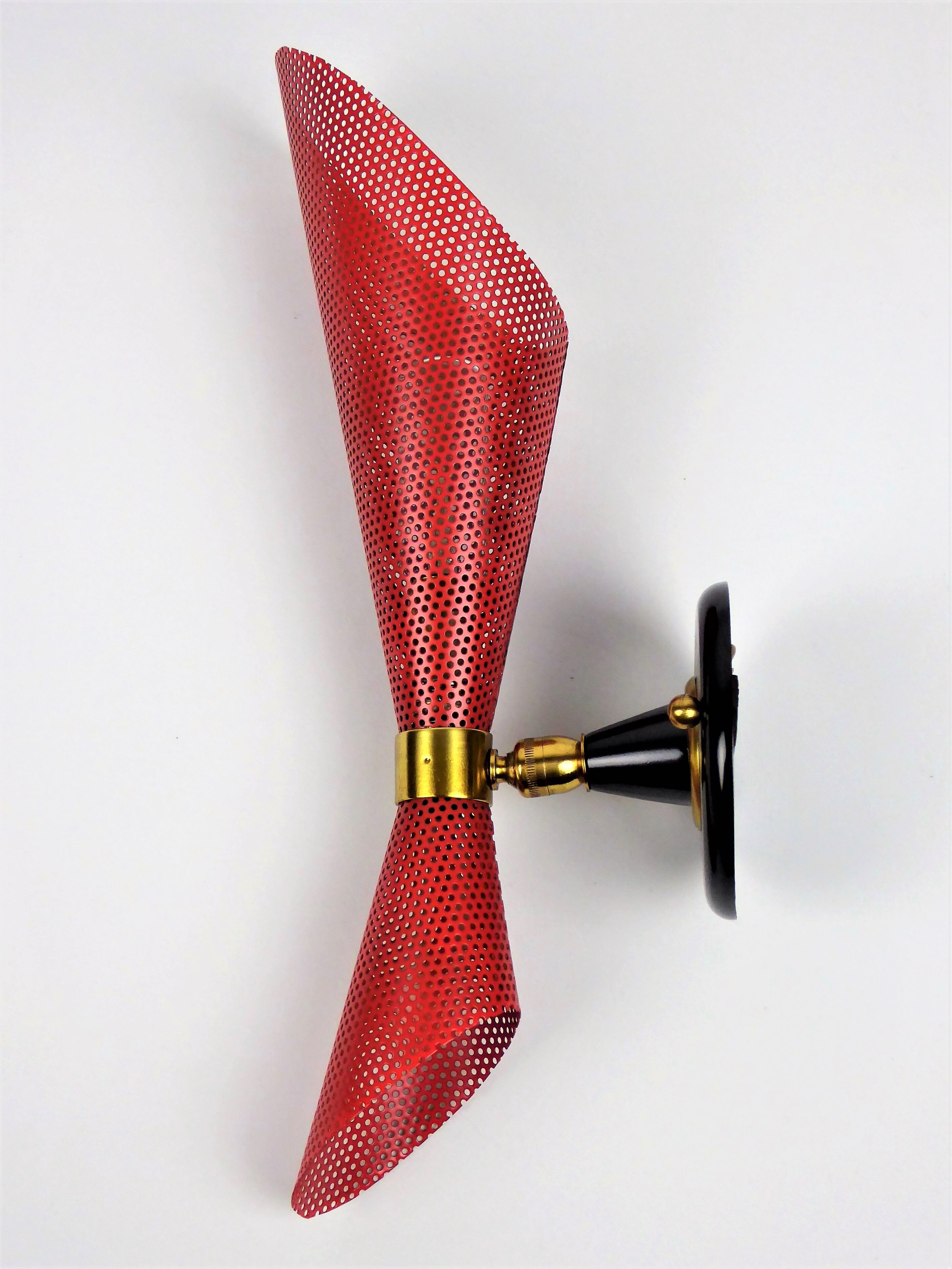 Sconce red and black perforated metal 1960
