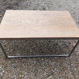 Solid wood living room coffee table with patinated metal legs