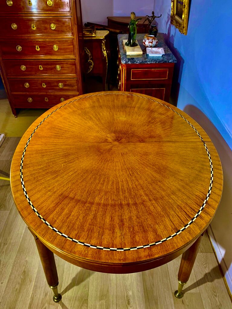 Oval dining table 1960 with 4 extensions, precious wood marquetry
