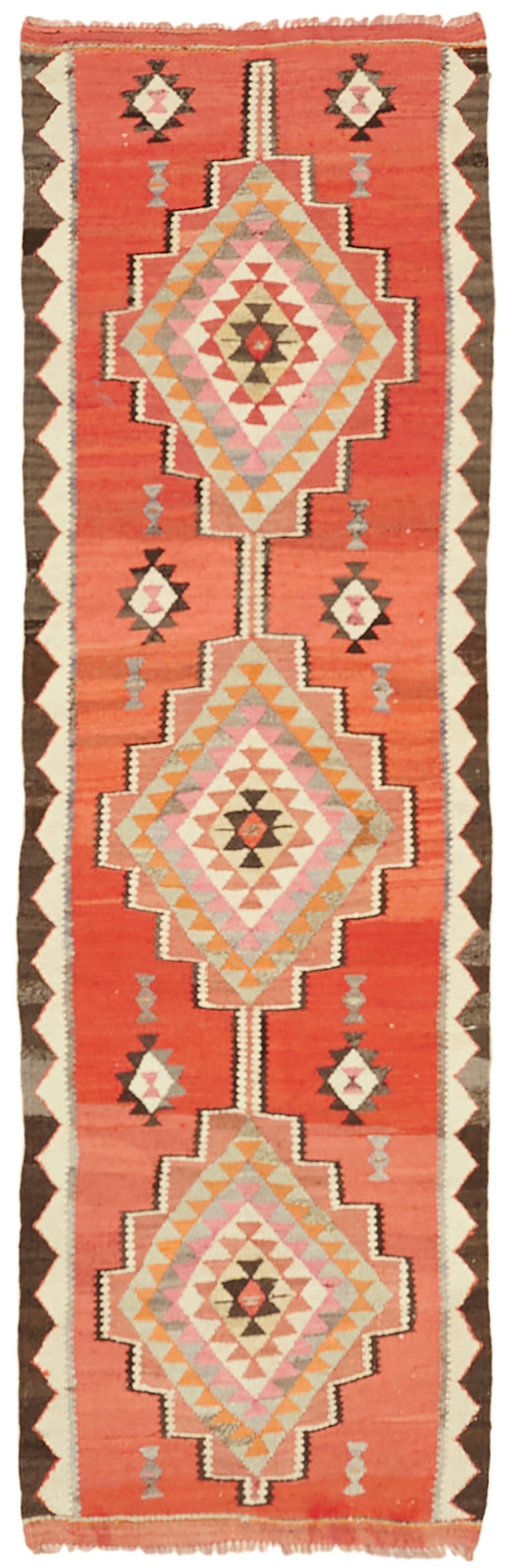 Turkish Handwoven Vintage Herki Kilim 88 cm x 277 cm