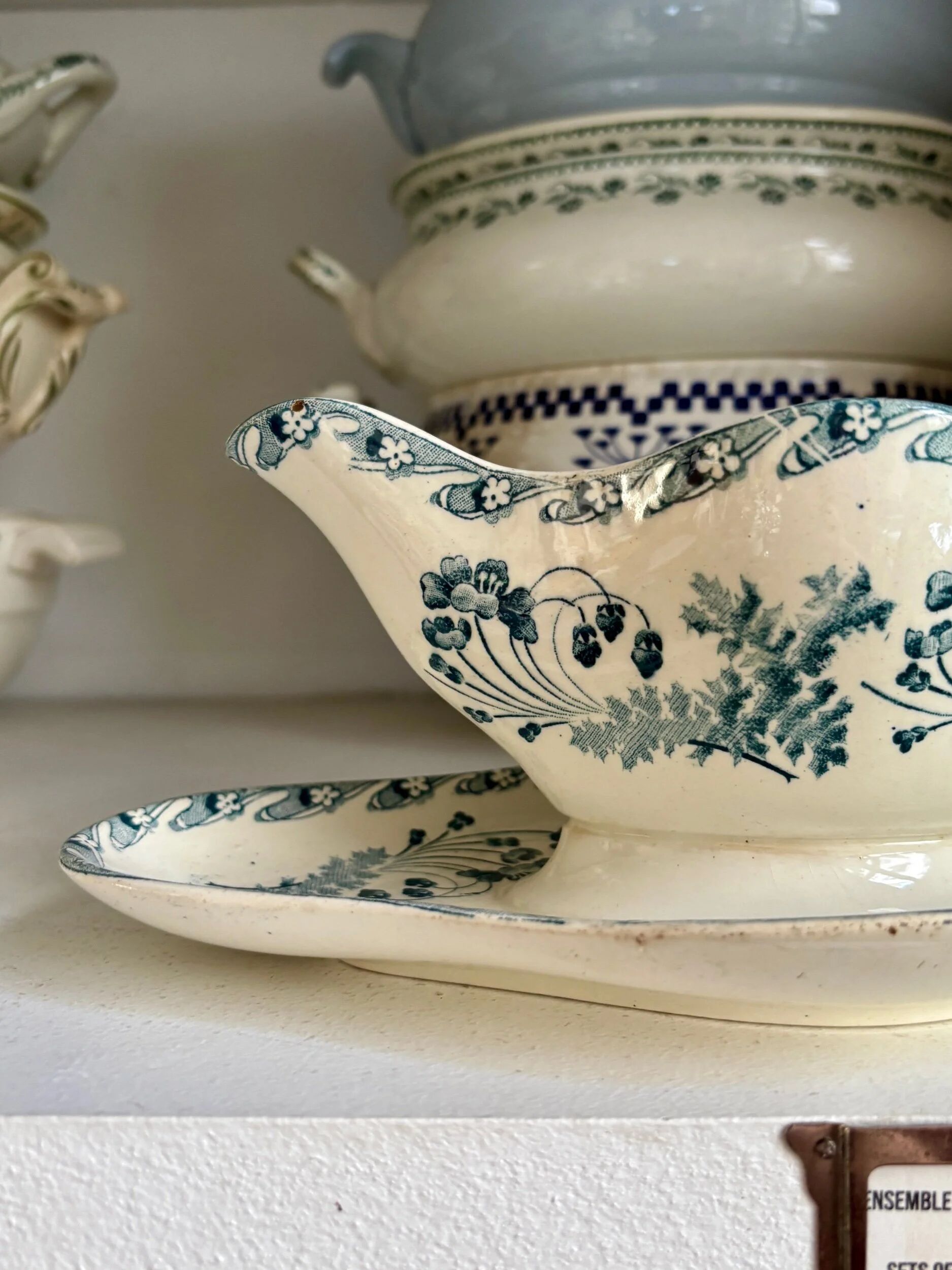 Longwy sauce boat in blue ironstone, "Chartres" service.