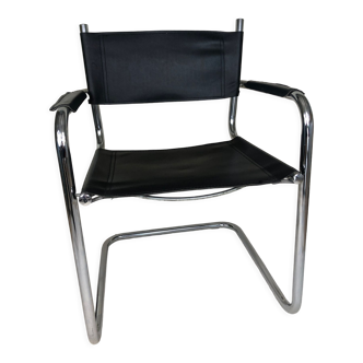 Black skai tubular armchair, Marcel Breuer B34 style