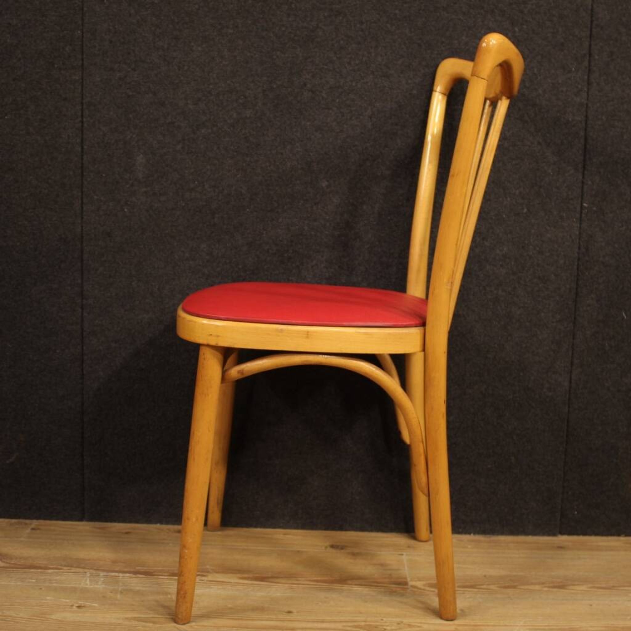 Italian Design Chairs In Exotic Wood And Faux Leather From 60s