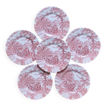 Antique English plates Myott Staffordshire ironstone pink