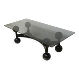 Large vintage Brutalist Space Age coffee table with glass top made in the 70s