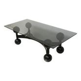 Large vintage brutalist Space Age coffee table with glass top, made in the 1970s
