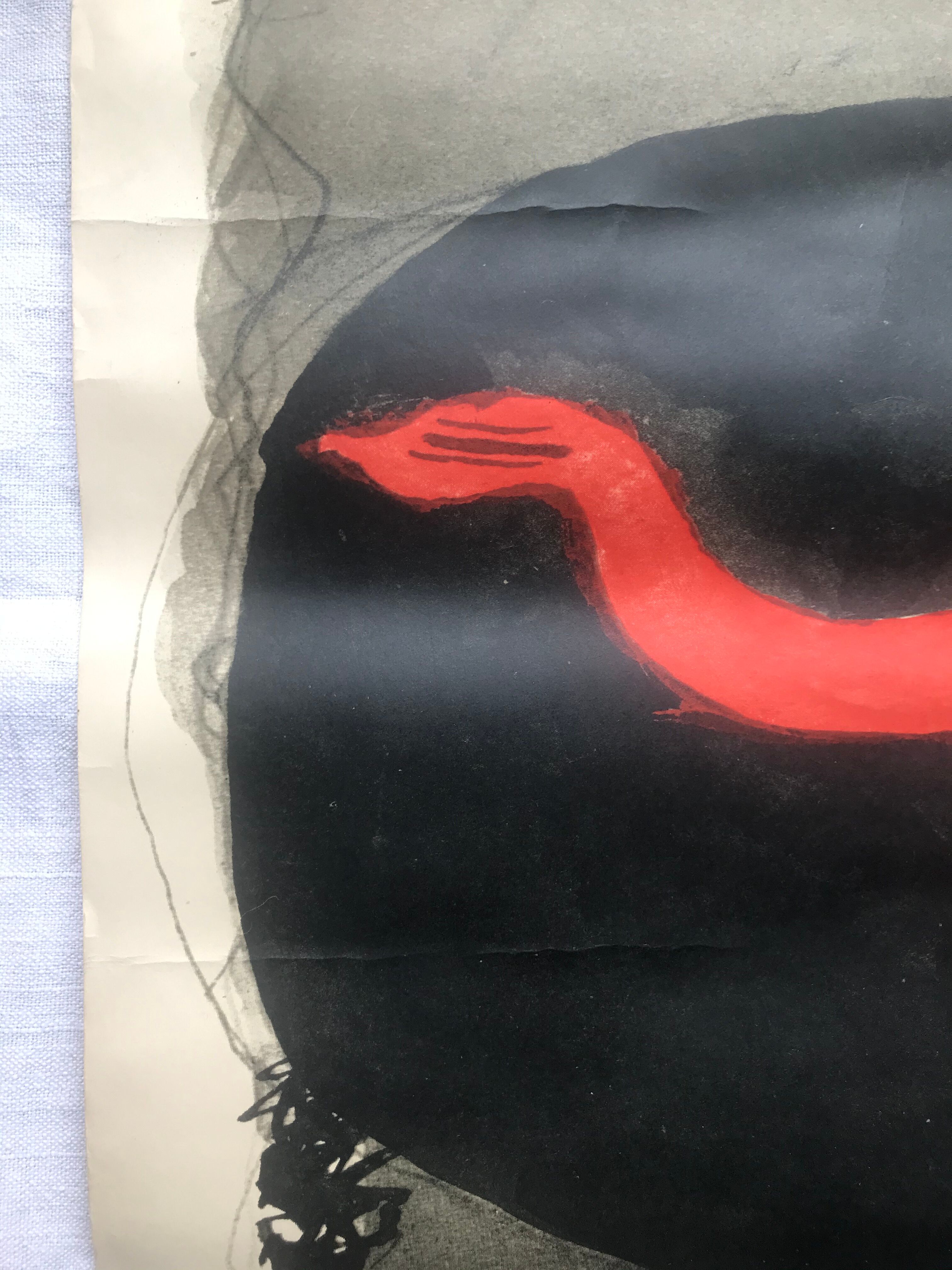 Poster Georges Braque litho offset 1956 - Three red birds -