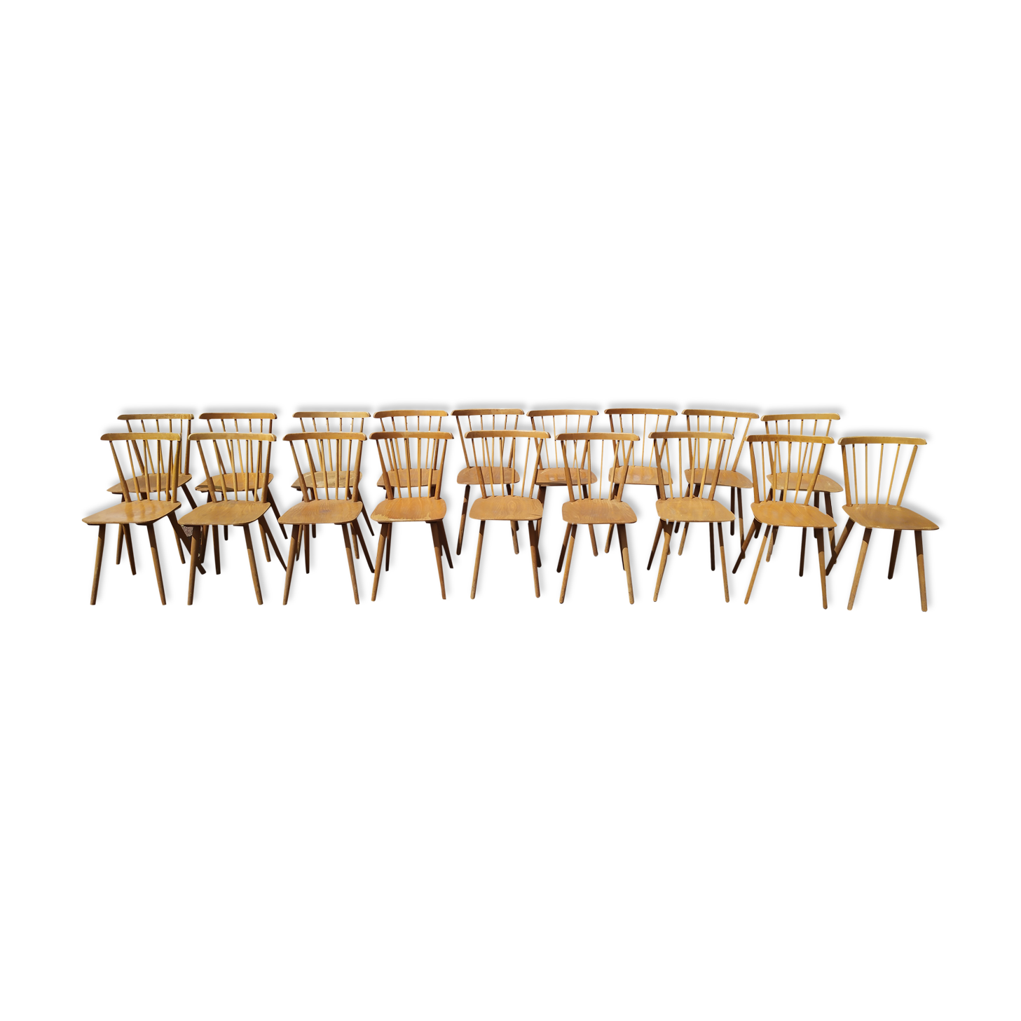 Set of 18 wooden bistro chairs - vintage - year 50 - 60