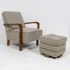 Pair of Art Deco armchairs and two poufs in walnut - 1930-1940