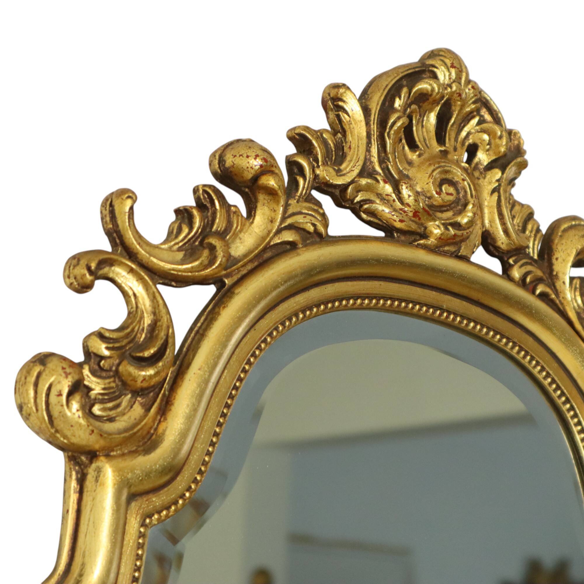 French Gold Leaf Gilded Crested Mirror Baroque Style Facet 84cm