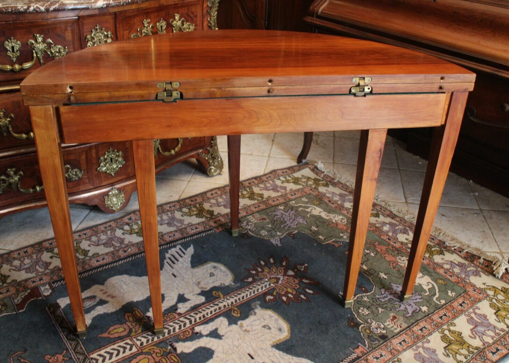 Louis XVI-style blond walnut half-moon console table