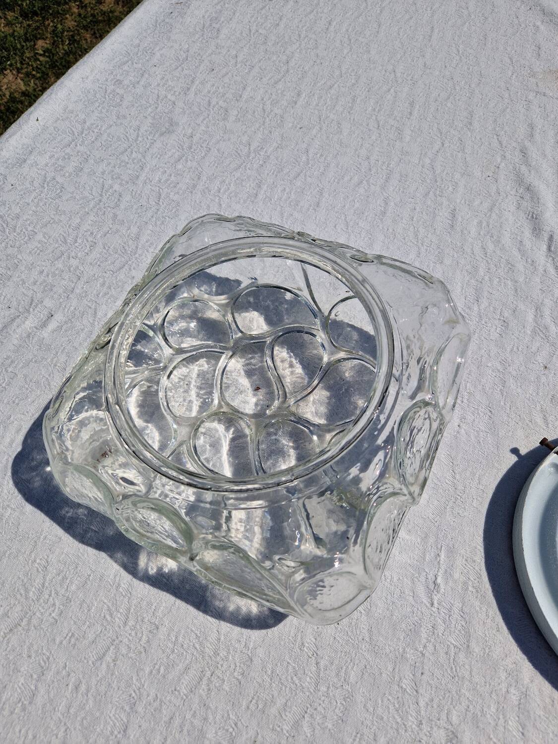 Vintage German Leaf Pattern Glass Sconce or Recessed Light