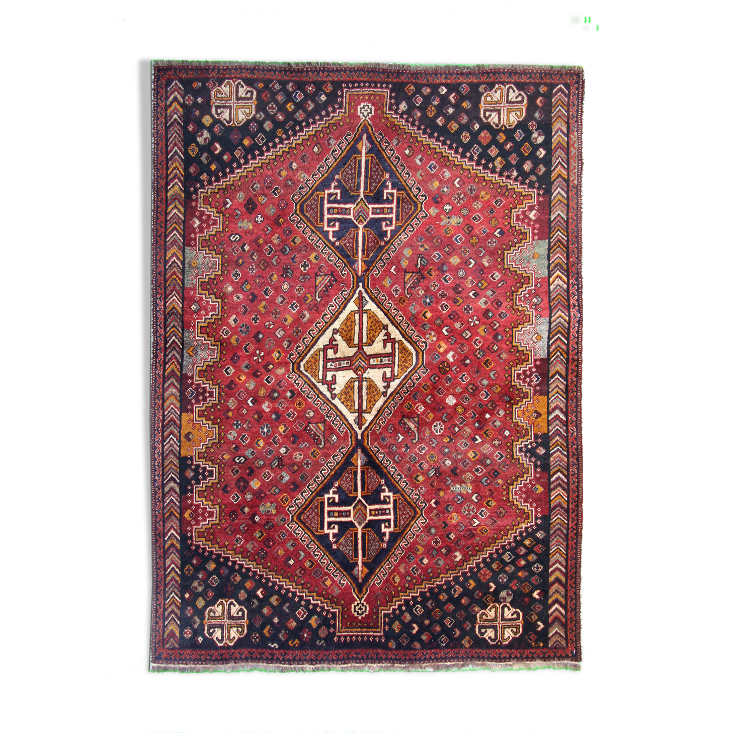 Hand made vintage persian rug traditional oriental red blue wool carpet 142x200cm