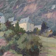 Village post-impressionniste et montagnes, Vicente Gomez Fuste