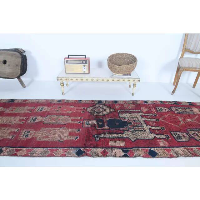 Vintage Turkish Hand-Knotted Wool Cotton Purple Runner 90x288